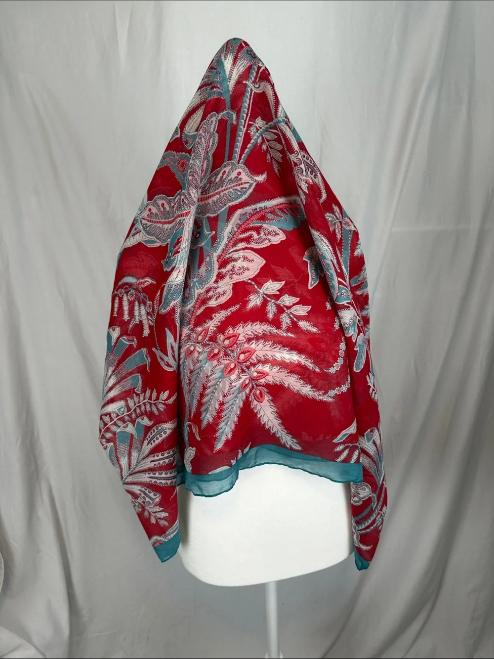 Women's LOFT The Infinity 3-Way Scarf Blue Red and White Botanical NWT